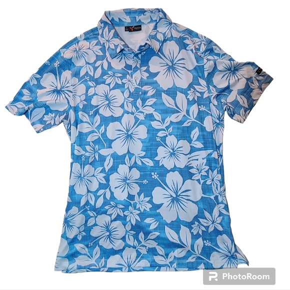 Yatta Golf Men's Size L Large Blue Kahakai Polū Performance Golf Polo Shirt - Picture 1 of 4